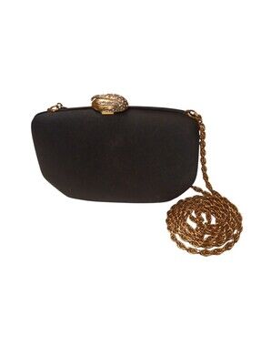 Rodo Italy Black Satin Evening Clutch with Gold Chain.